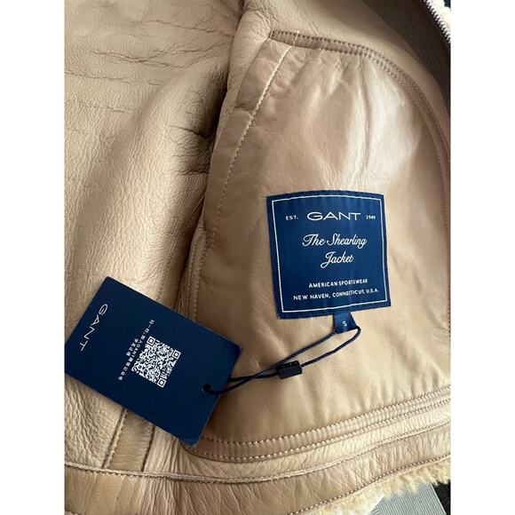 $1900 Gant Shearling & Leather Jacket Tan Men Size S/M - NEW w Tags - Picture 3 of 10